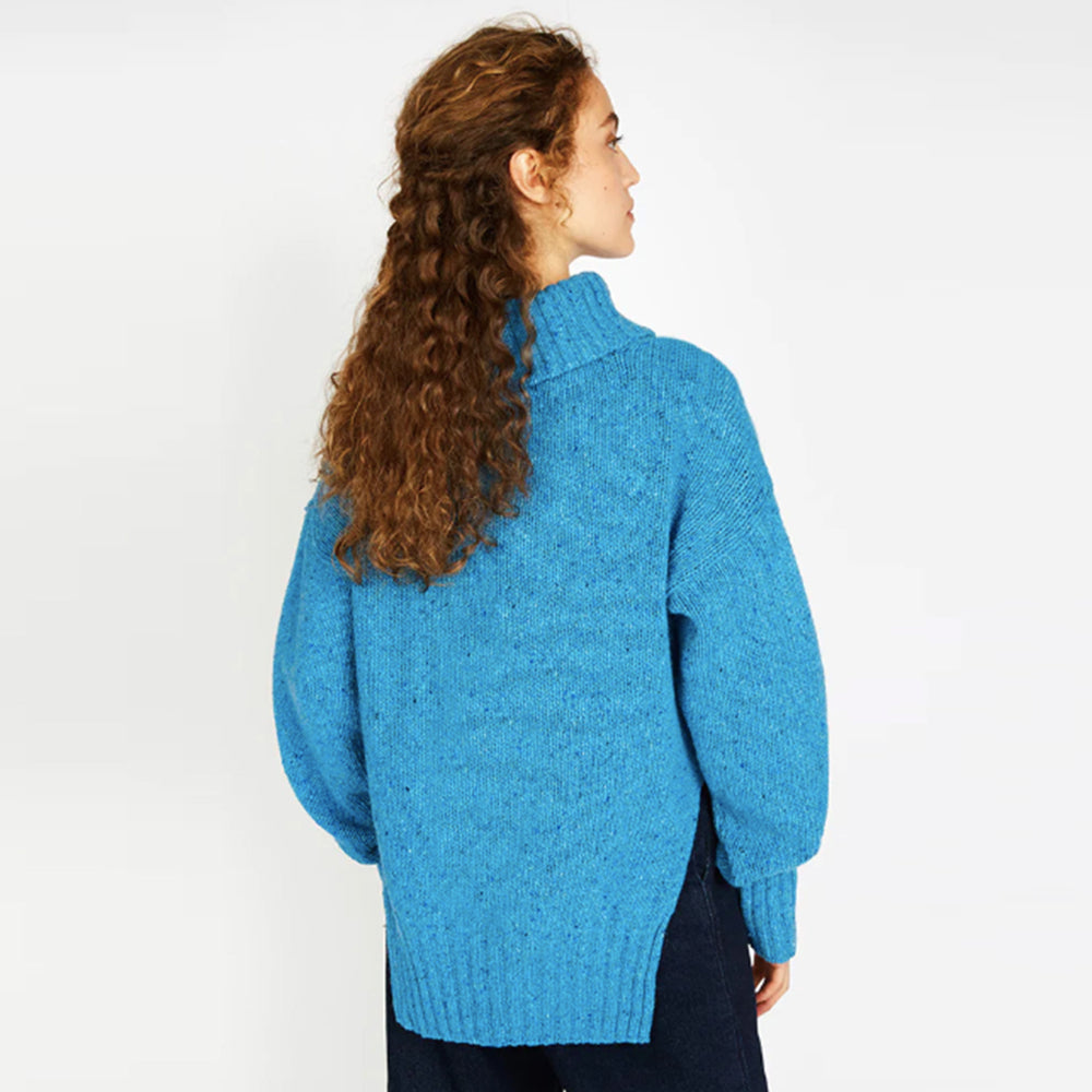 Blue Wilde Funnel Neck Sweater from Ireland's Eye Knitwear