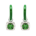 Sterling Silver Earrings With Green Enamel and Emerald Stone 