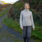 Irish Knit Funnel Neck Grey Sweater