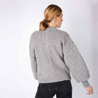 Irish Wool Button Cardigan with Cable Knit Sleeves.