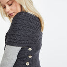 Charcoal Aran wrap sweater with side buttons - detail
