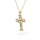 Celtic 14kt Gold Cross Necklace Green Stone