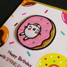 Square sprinkles cat donut patch on birthday card